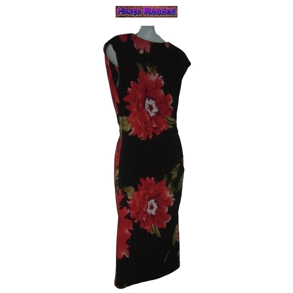 Vintage 90's Dressbarn Dress LBD Red Flower Floral Print Summer Ruched y2k Sz 6 - Picture 5 of 10